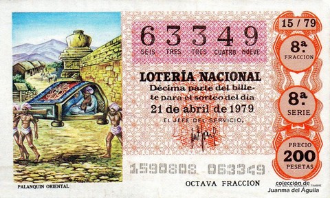 Décimo de Lotería Nacional de 1979 Sorteo 15 - PALANQUIN ORIENTAL