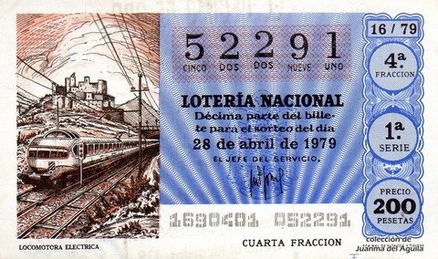 Décimo de Lotería Nacional de 1979 Sorteo 16 - LOCOMOTORA ELECTRICA