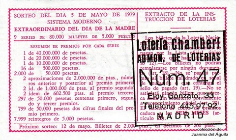 Reverso décimo de Lotería 1979 / 17