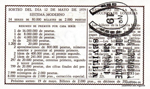 Reverso décimo de Lotería 1979 / 18