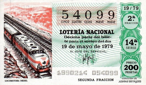Décimo de Lotería Nacional de 1979 Sorteo 19 - LOCOMOTORA DIESEL