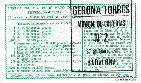 Reverso décimo de Lotería 1979 / 19