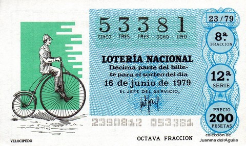 Décimo de Lotería Nacional de 1979 Sorteo 23 - VELOCIPEDO