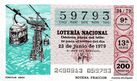 Décimo de Lotería Nacional de 1979 Sorteo 24 - FUNICULAR AEREO