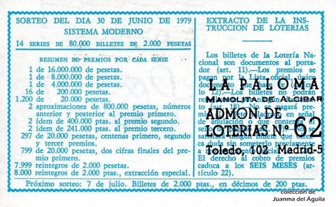 Reverso décimo de Lotería 1979 / 25