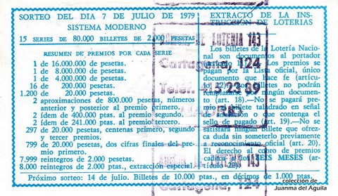 Reverso décimo de Lotería 1979 / 26