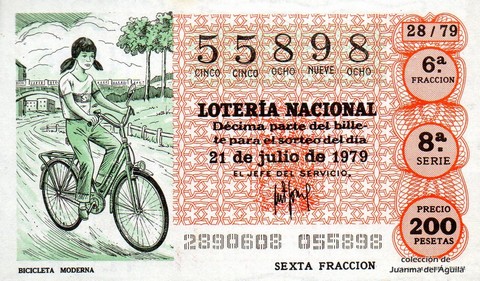 Décimo de Lotería Nacional de 1979 Sorteo 28 - BICICLETA MODERNA