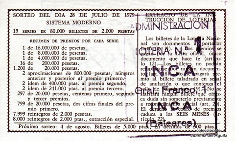 Reverso décimo de Lotería 1979 / 29