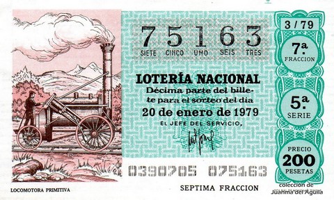 Décimo de Lotería Nacional de 1979 Sorteo 3 - LOCOMOTORA PRIMITIVA