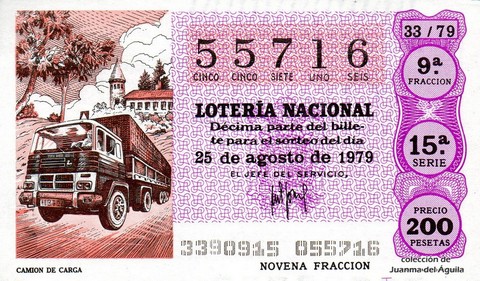 Décimo de Lotería Nacional de 1979 Sorteo 33 - CAMION DE CARGA