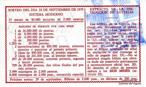 Reverso décimo de Lotería 1979 / 37