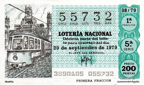 Décimo de Lotería Nacional de 1979 Sorteo 38 - TRANVIA