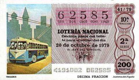 Décimo de Lotería Nacional de 1979 Sorteo 41 - TROLEBUS