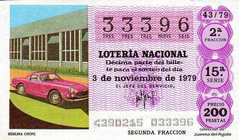 Décimo de Lotería Nacional de 1979 Sorteo 43 - BERLINA COUPE
