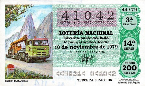 Décimo de Lotería Nacional de 1979 Sorteo 44 - CAMION PLATAFORMA