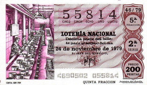 Décimo de Lotería Nacional de 1979 Sorteo 46 - CINTA SIN FIN