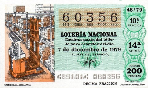 Décimo de Lotería Nacional de 1979 Sorteo 48 - CARRETILLA APILADORA