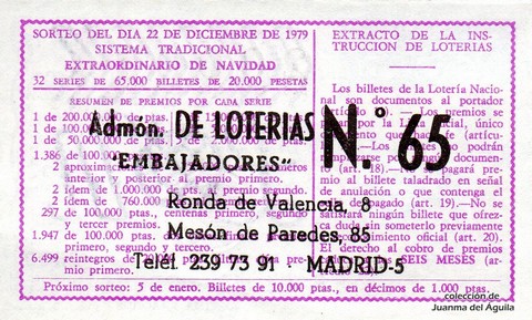 Reverso décimo de Lotería 1979 / 50