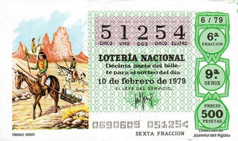Décimo de Lotería Nacional de 1979 Sorteo 6 - TRINEO INDIO