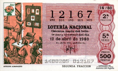 Décimo de Lotería Nacional de 1980 Sorteo 14 - ANTIGUOS ALMANAQUES