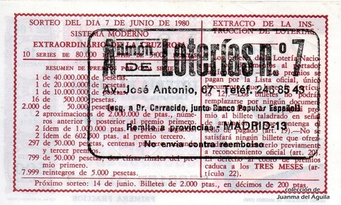 Reverso décimo de Lotería 1980 / 22