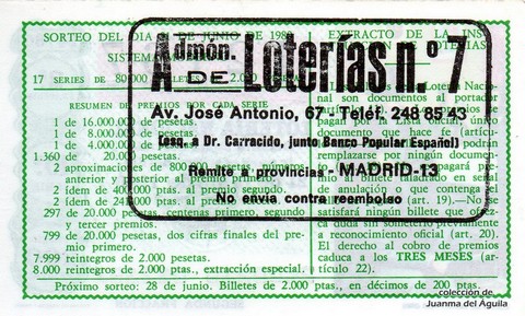Reverso del décimo de Lotería Nacional de 1980 Sorteo 24