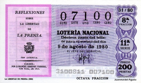 Décimo de Lotería 1980 / 31