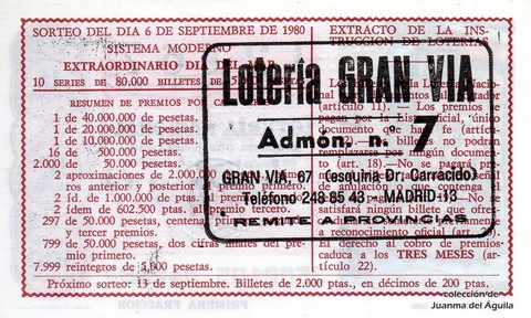 Reverso del décimo de Lotería Nacional de 1980 Sorteo 35