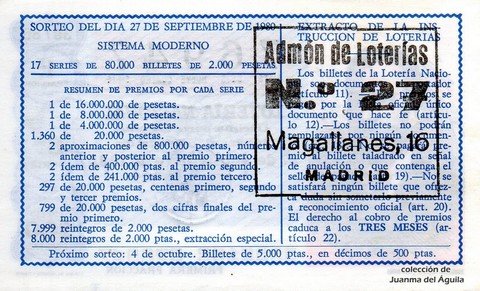 Reverso décimo de Lotería 1980 / 38