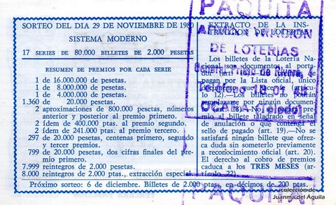 Reverso décimo de Lotería 1980 / 47