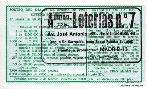 Reverso décimo de Lotería 1980 / 4