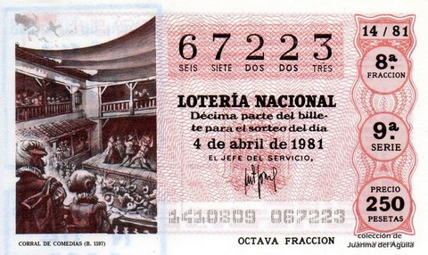 Décimo de Lotería Nacional de 1981 Sorteo 14 - CORRAL DE COMEDIAS (B. 1597)