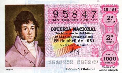 Décimo de Lotería Nacional de 1981 Sorteo 16 - MAIQUEZ