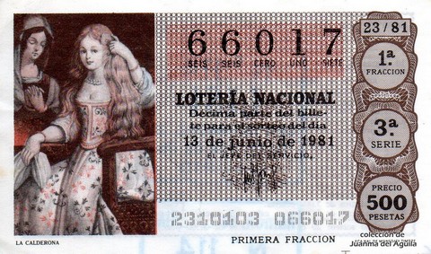 Décimo de Lotería Nacional de 1981 Sorteo 23 - LA CALDERONA