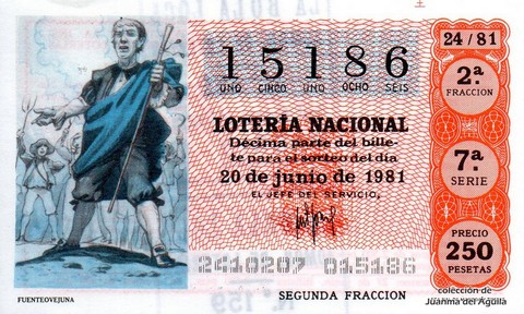 Décimo de Lotería Nacional de 1981 Sorteo 24 - FUENTEOVEJUNA