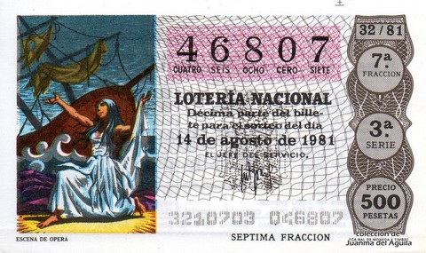 Décimo de Lotería Nacional de 1981 Sorteo 32 - ESCENA DE OPERA