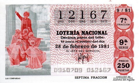 Décimo de Lotería Nacional de 1981 Sorteo 9 - LAS COMPARSAS