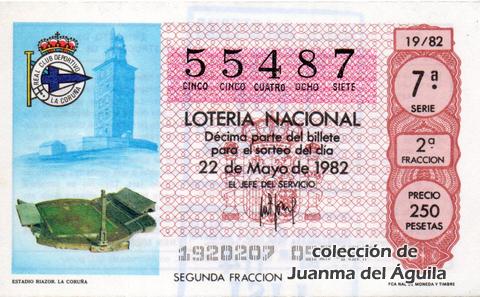 Décimo de Lotería Nacional de 1982 Sorteo 19 - ESTADIO RIAZOR. LA CORUÑA