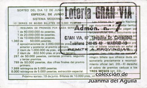Reverso décimo de Lotería 1982 / 22