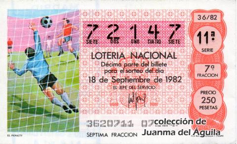 Décimo de Lotería Nacional de 1982 Sorteo 36 - EL PENALTY