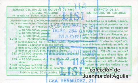 Reverso décimo de Lotería 1982 / 41