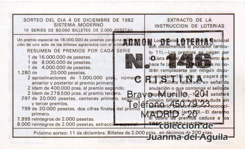 Reverso décimo de Lotería 1982 / 47