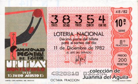 Décimo de Lotería Nacional de 1982 Sorteo 48 - CARTEL COPA MUNDIAL 1930. URUGUAY