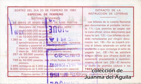 Reverso décimo de Lotería 1982 / 7