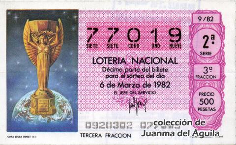 Décimo de Lotería Nacional de 1982 Sorteo 9 - COPA JULES RIMET (1ª)