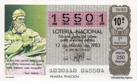 Décimo de Lotería Nacional de 1983 Sorteo 10 - SAN ISIDORO