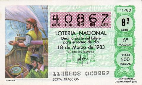 Décimo de Lotería Nacional de 1983 Sorteo 11 - AGUJA NAUTICA