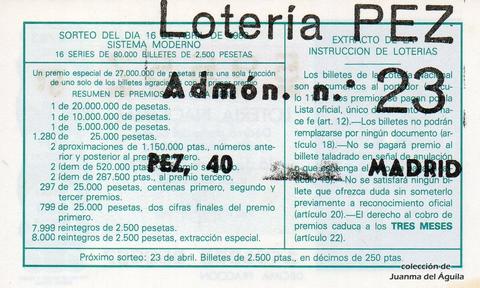 Reverso del décimo de Lotería Nacional de 1983 Sorteo 14
