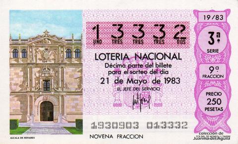 Décimo de Lotería Nacional de 1983 Sorteo 19 - ALCALA DE HENARES