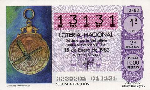 Décimo de Lotería Nacional de 1983 Sorteo 2 - ASTROLABIO MARINERO (S. XV)